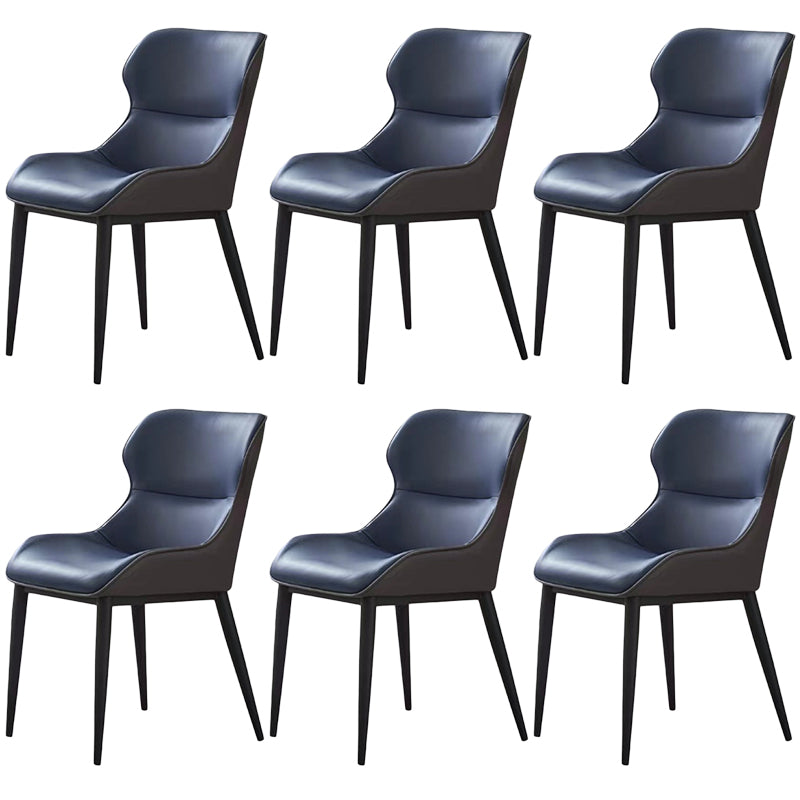 Modern Faux Leather Dining Chairs Black Metal Legs Armless Dining Accent Chair