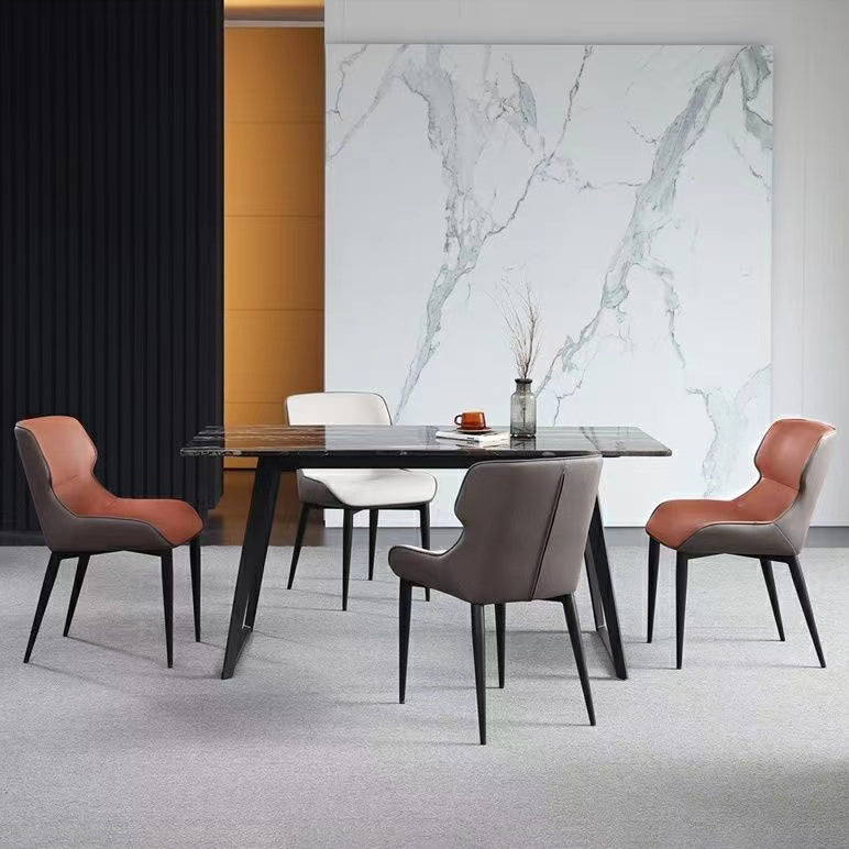 Modern Faux Leather Dining Chairs Black Metal Legs Armless Dining Accent Chair