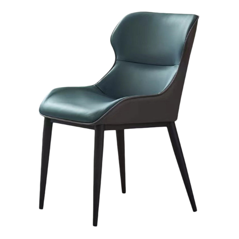 Modern Faux Leather Dining Chairs Black Metal Legs Armless Dining Accent Chair