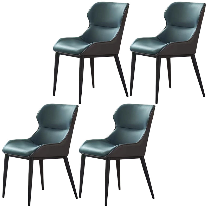 Modern Faux Leather Dining Chairs Black Metal Legs Armless Dining Accent Chair