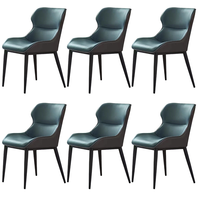 Modern Faux Leather Dining Chairs Black Metal Legs Armless Dining Accent Chair