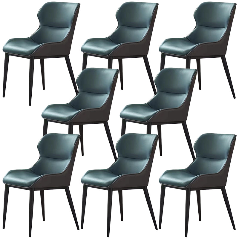 Modern Faux Leather Dining Chairs Black Metal Legs Armless Dining Accent Chair
