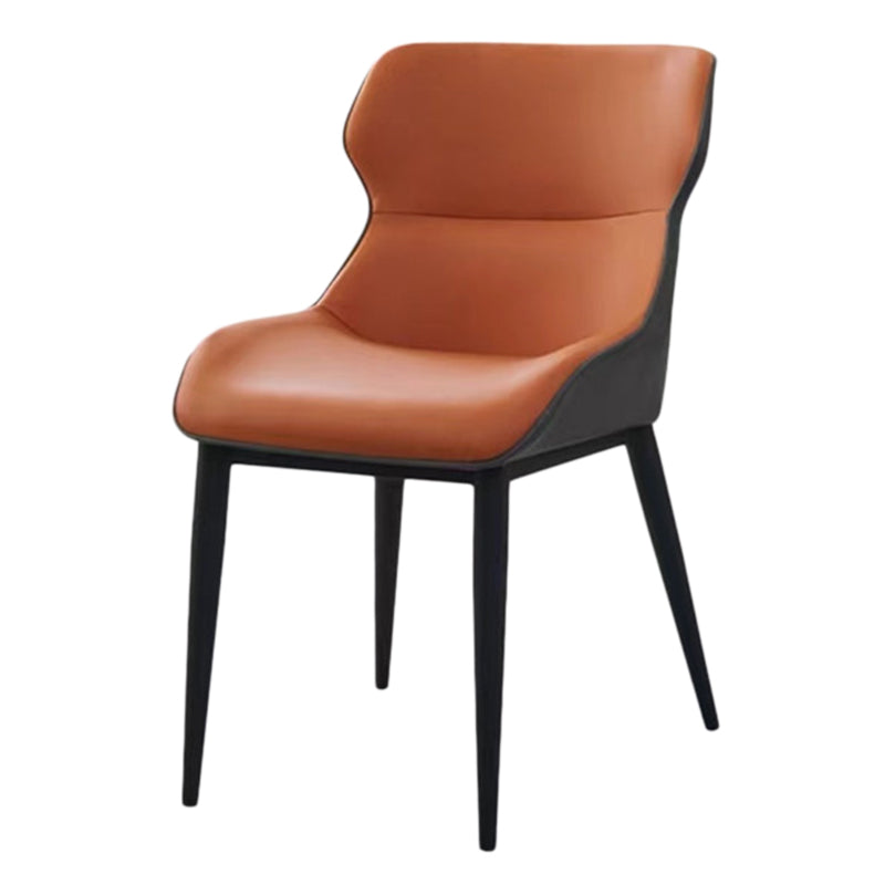 Modern Faux Leather Dining Chairs Black Metal Legs Armless Dining Accent Chair