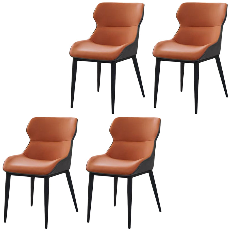 Modern Faux Leather Dining Chairs Black Metal Legs Armless Dining Accent Chair