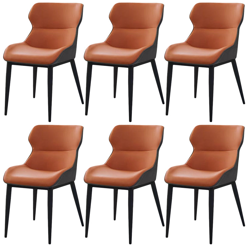 Modern Faux Leather Dining Chairs Black Metal Legs Armless Dining Accent Chair