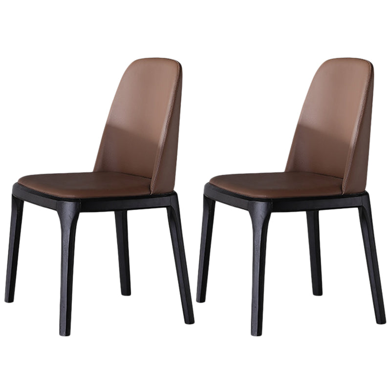 Brown Contemporary Dining Accent Chair Black Oak Wood Legs Dining Chair