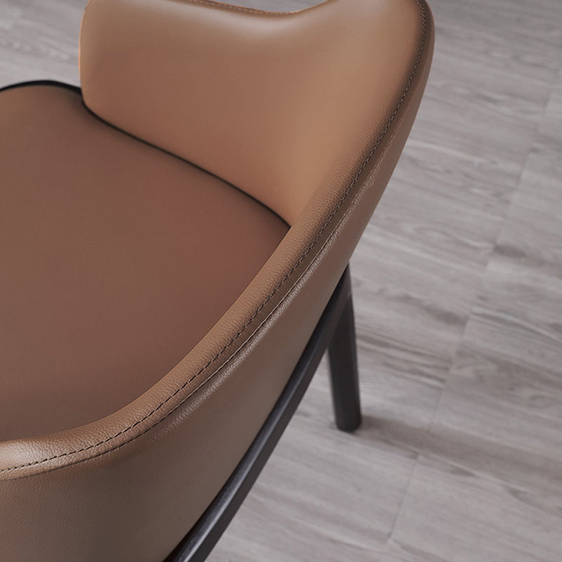 Brown Contemporary Dining Accent Chair Black Oak Wood Legs Dining Chair