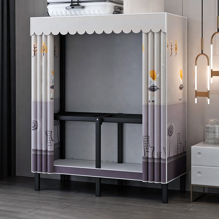 Contemporary Style Folding Wardrobe Armoire Steel Frame Wardrobe Cabinet for Home