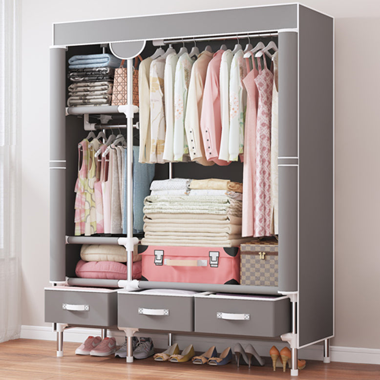 Contemporary Style Wardrobe Armoire Steel Frame Wardrobe Cabinet with Drawers
