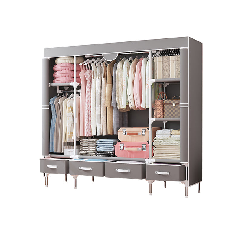 Contemporary Style Wardrobe Armoire Steel Frame Wardrobe Cabinet with Drawers