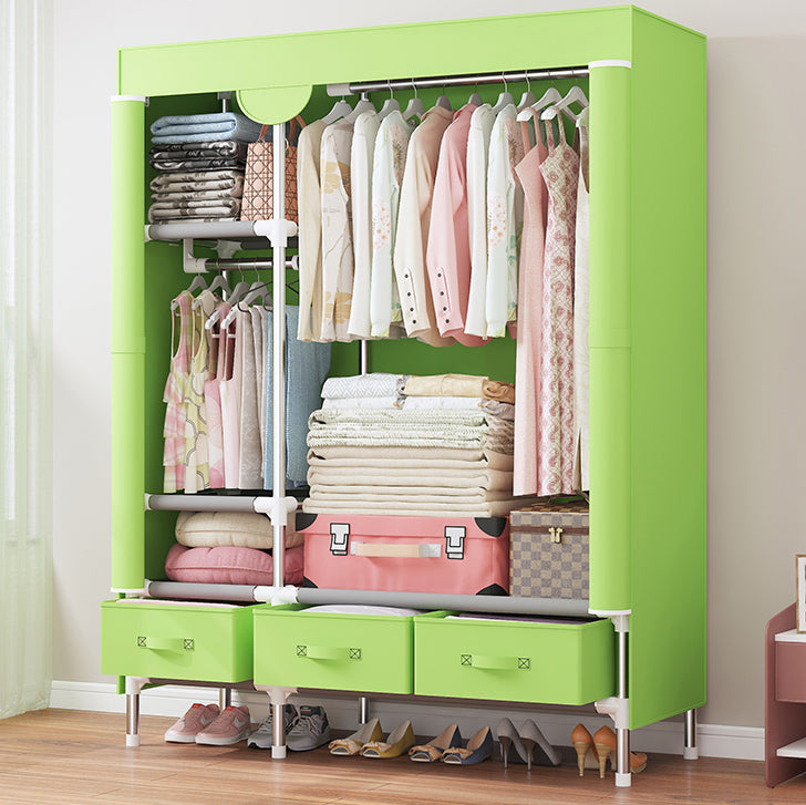 Contemporary Style Wardrobe Armoire Steel Frame Wardrobe Cabinet with Drawers