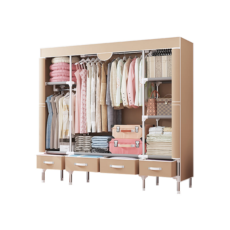 Contemporary Style Wardrobe Armoire Steel Frame Wardrobe Cabinet with Drawers