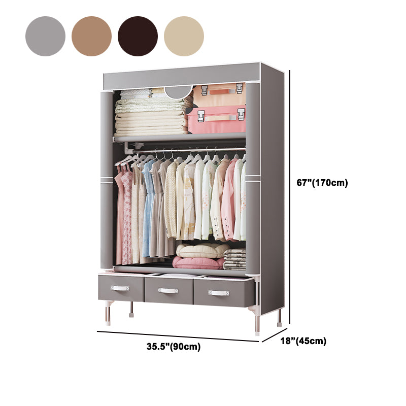 Contemporary Style Wardrobe Armoire Steel Frame Wardrobe Cabinet with Drawers