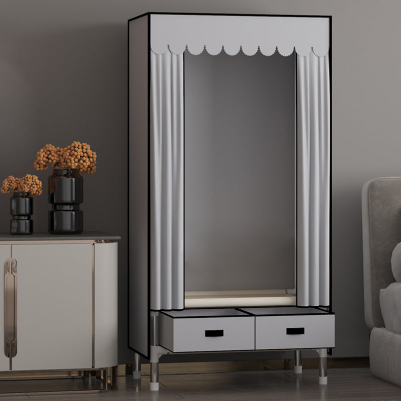 Metal Frame Wardrobe Armoire Contemporary Style Wardrobe Cabinet with Drawers
