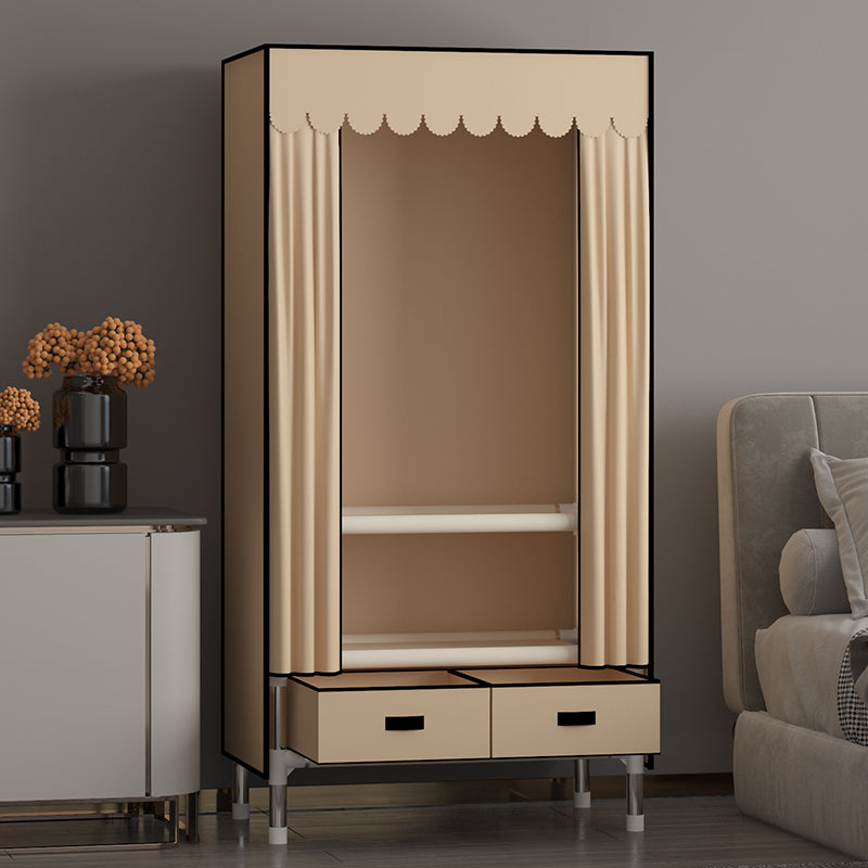 Metal Frame Wardrobe Armoire Contemporary Style Wardrobe Cabinet with Drawers