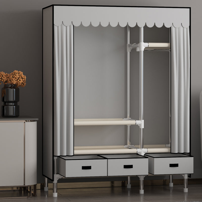 Metal Frame Wardrobe Armoire Contemporary Style Wardrobe Cabinet with Drawers