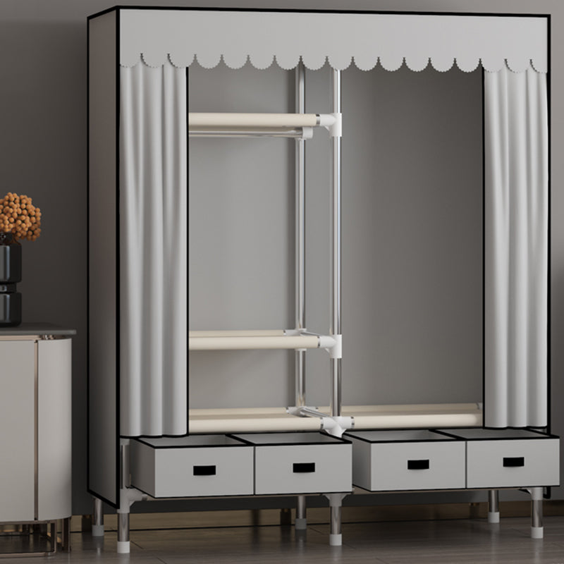 Metal Frame Wardrobe Armoire Contemporary Style Wardrobe Cabinet with Drawers