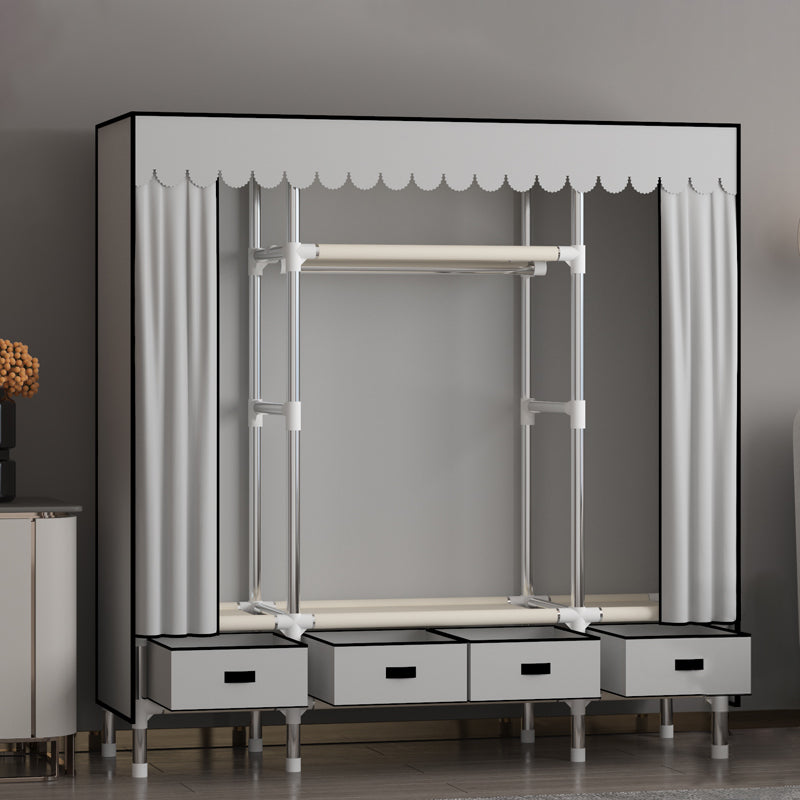 Metal Frame Wardrobe Armoire Contemporary Style Wardrobe Cabinet with Drawers