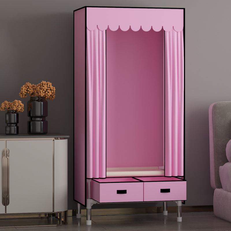Metal Frame Wardrobe Armoire Contemporary Style Wardrobe Cabinet with Drawers