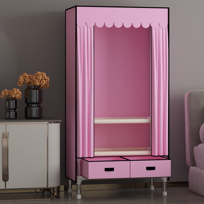 Metal Frame Wardrobe Armoire Contemporary Style Wardrobe Cabinet with Drawers