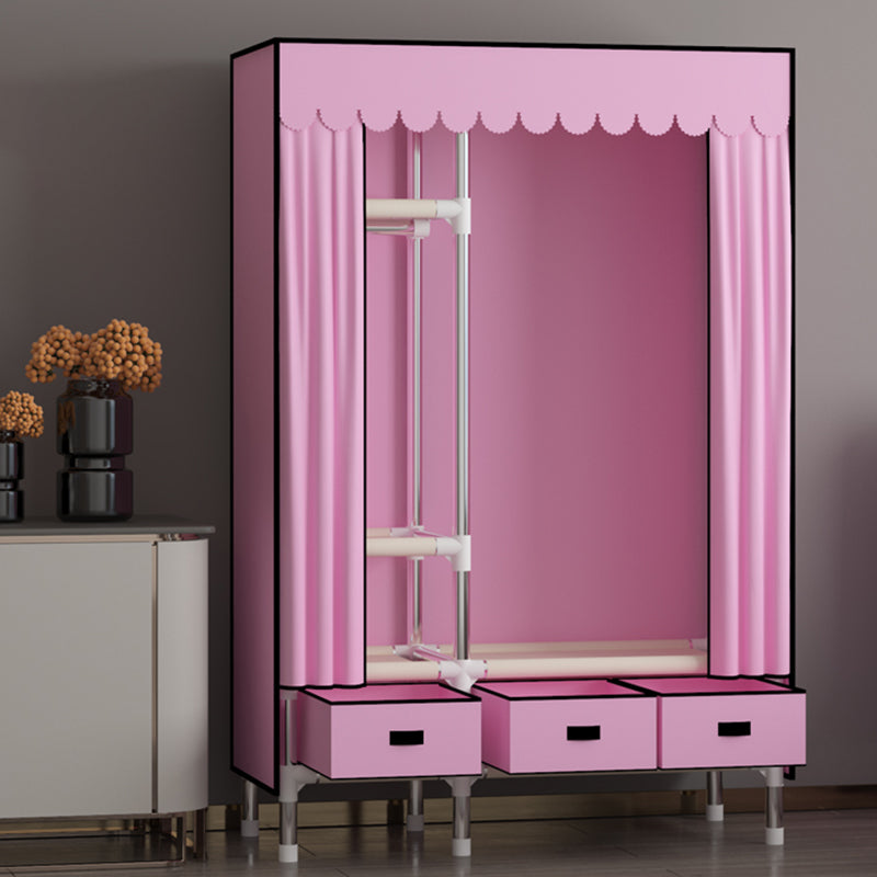 Metal Frame Wardrobe Armoire Contemporary Style Wardrobe Cabinet with Drawers