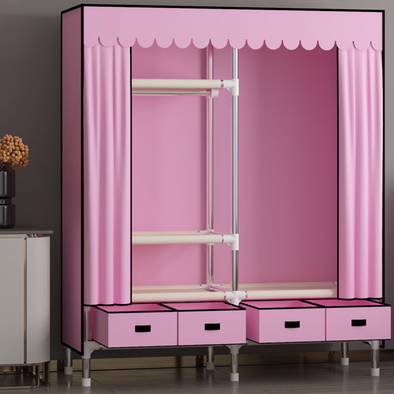 Metal Frame Wardrobe Armoire Contemporary Style Wardrobe Cabinet with Drawers