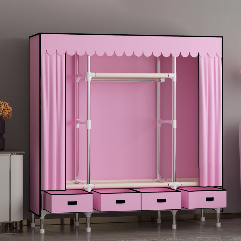 Metal Frame Wardrobe Armoire Contemporary Style Wardrobe Cabinet with Drawers