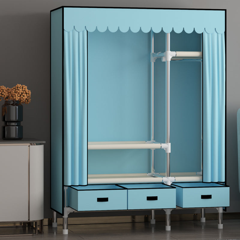 Metal Frame Wardrobe Armoire Contemporary Style Wardrobe Cabinet with Drawers