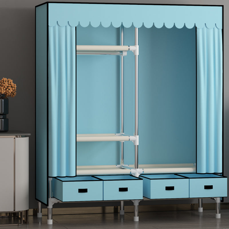 Metal Frame Wardrobe Armoire Contemporary Style Wardrobe Cabinet with Drawers