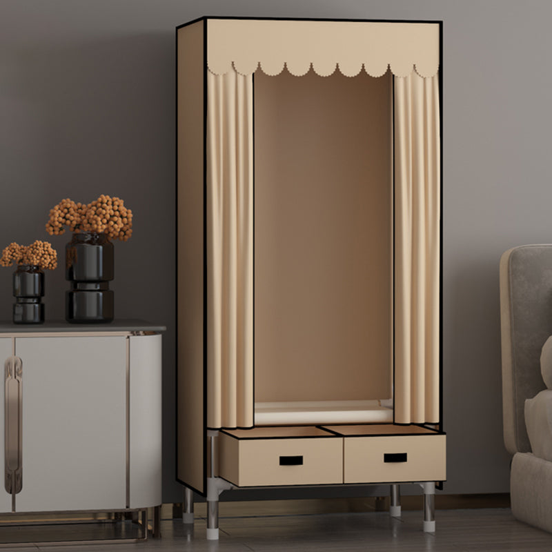 Metal Frame Wardrobe Armoire Contemporary Style Wardrobe Cabinet with Drawers
