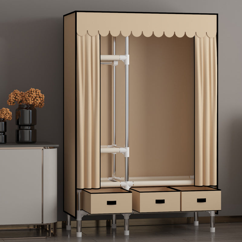 Metal Frame Wardrobe Armoire Contemporary Style Wardrobe Cabinet with Drawers