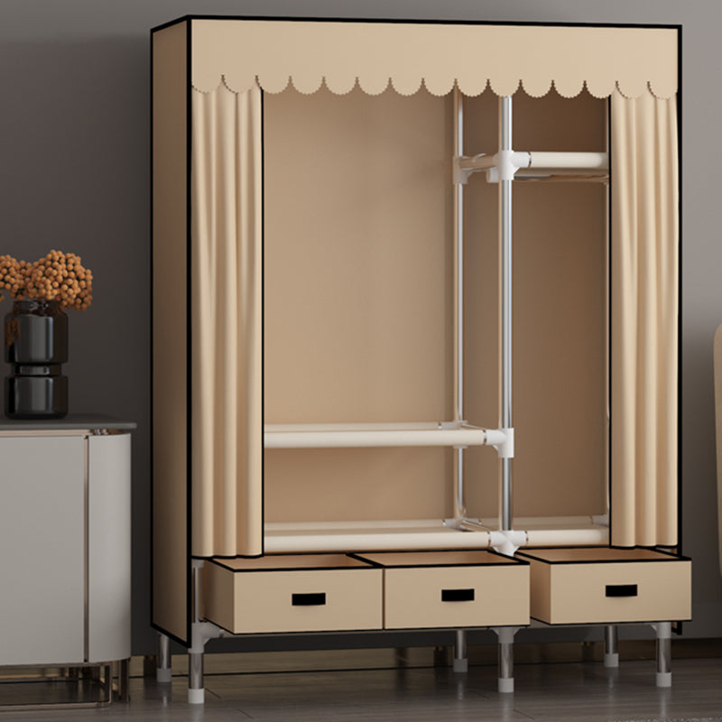 Metal Frame Wardrobe Armoire Contemporary Style Wardrobe Cabinet with Drawers