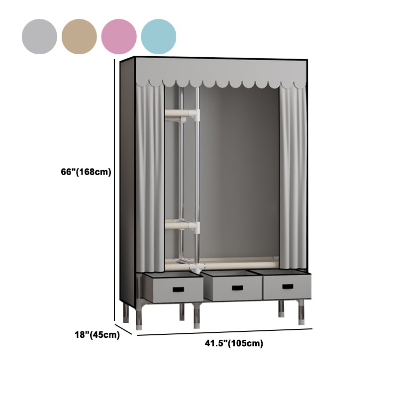 Metal Frame Wardrobe Armoire Contemporary Style Wardrobe Cabinet with Drawers