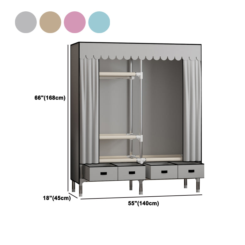 Metal Frame Wardrobe Armoire Contemporary Style Wardrobe Cabinet with Drawers