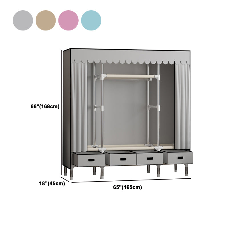 Metal Frame Wardrobe Armoire Contemporary Style Wardrobe Cabinet with Drawers