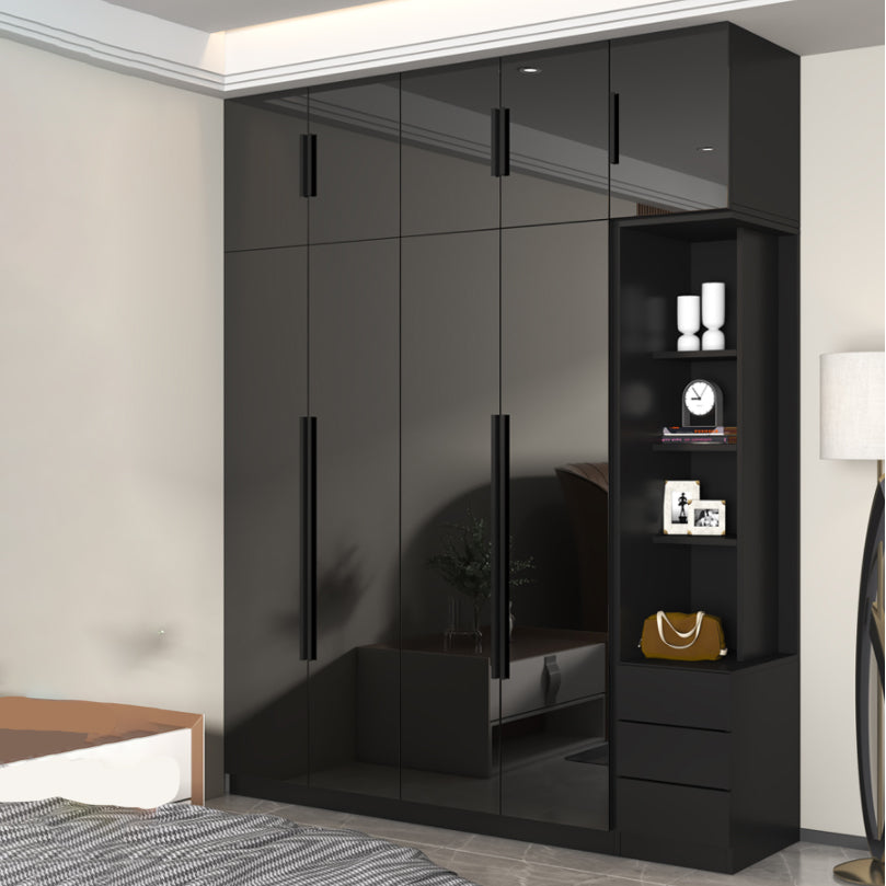 Glass Black Storage Cabinet for Home Contemporary Indoor Cabinet with Hinged Door