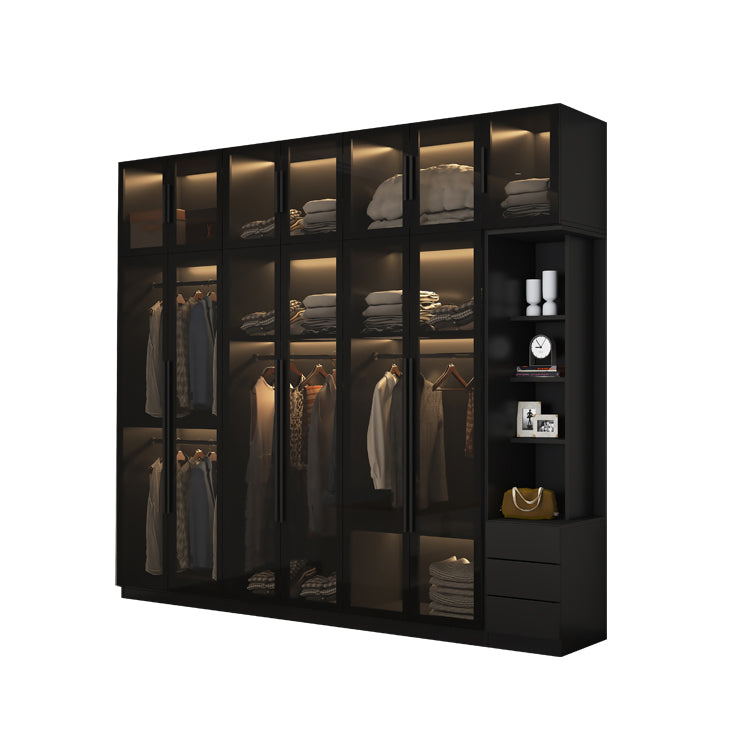 Glass Black Storage Cabinet for Home Contemporary Indoor Cabinet with Hinged Door