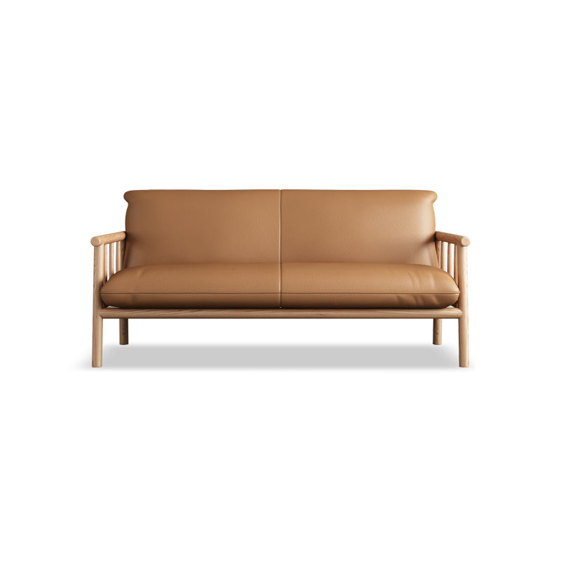 Faux Leather Sofa 28.74" D x 30.31" H Square Arm Sofa for Living Room
