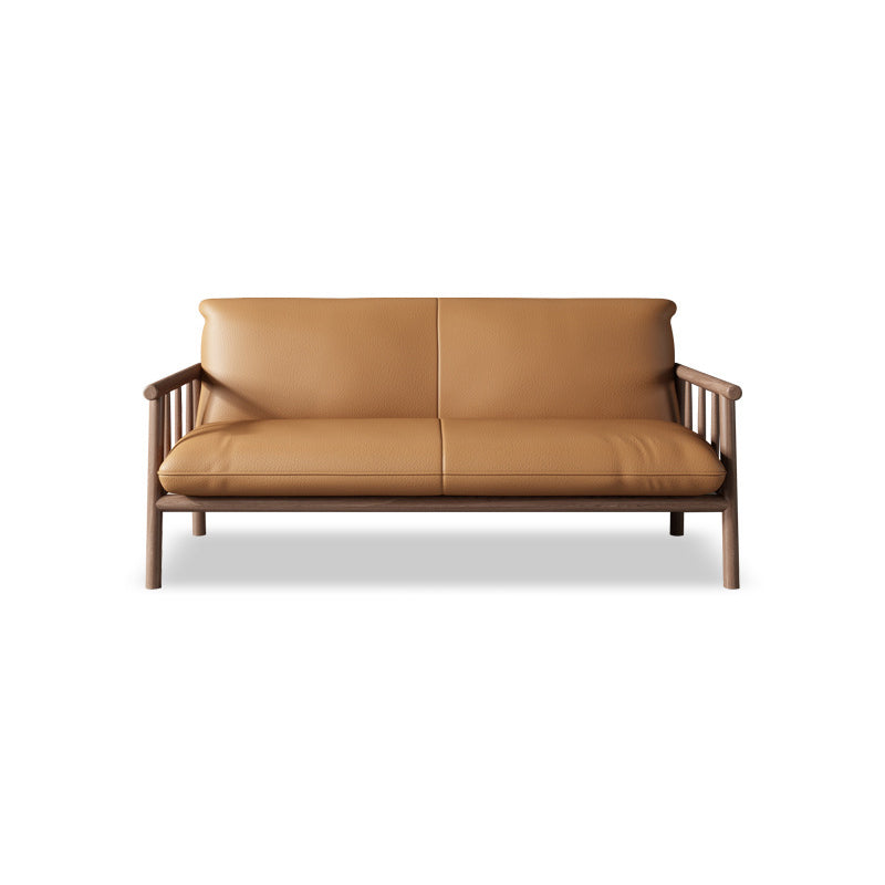 Faux Leather Sofa 28.74" D x 30.31" H Square Arm Sofa for Living Room