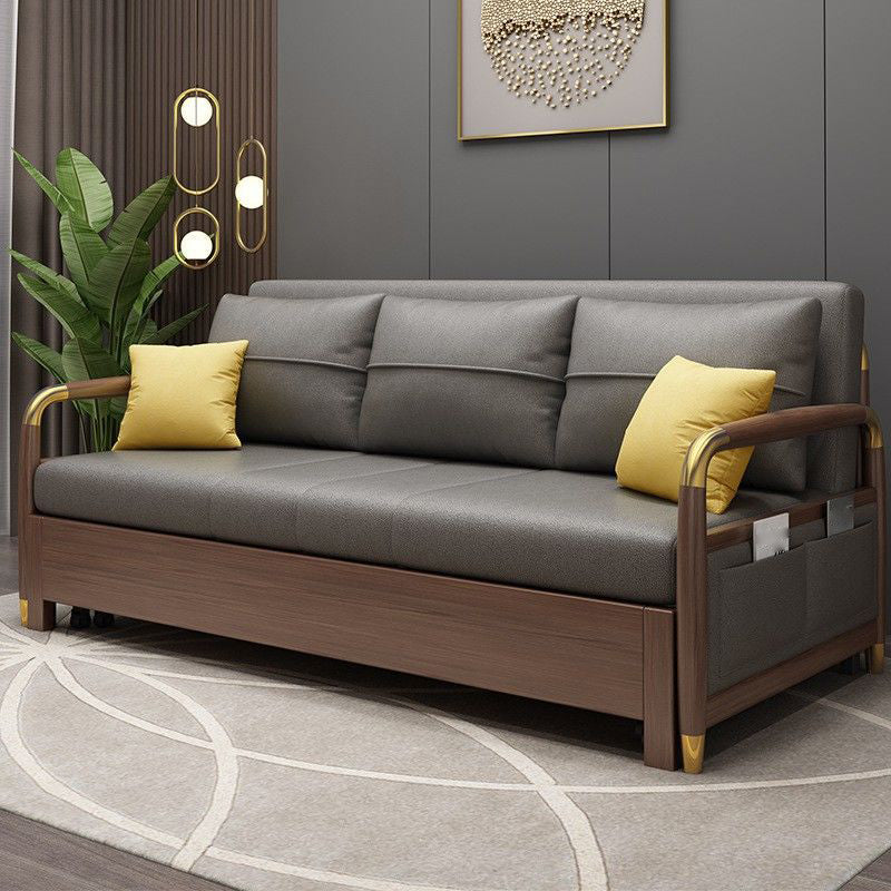 23.6"H Faux Leather Square Arm Convertible Sleeper Sofa for Living Room