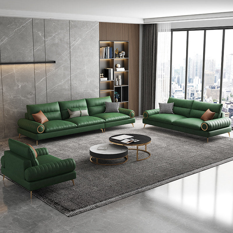 Faux Leather Contemporary Rolled Arm Sofa Standard Sofa with Sewn Pillow Back