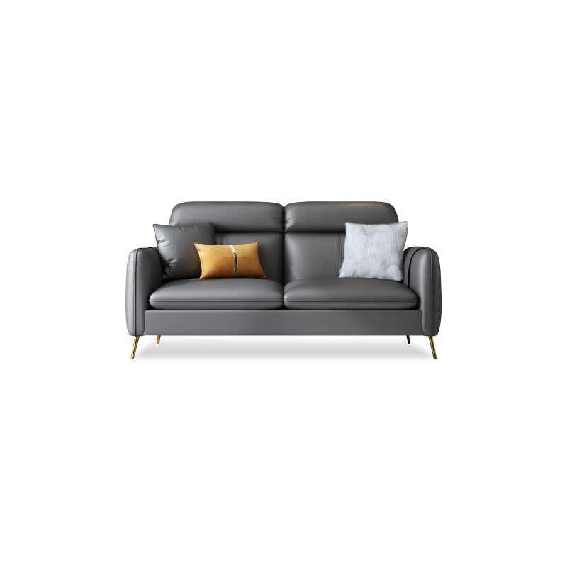 Glam Gray Standard Square Arm Living Room Leather Stain Resistant Sofa