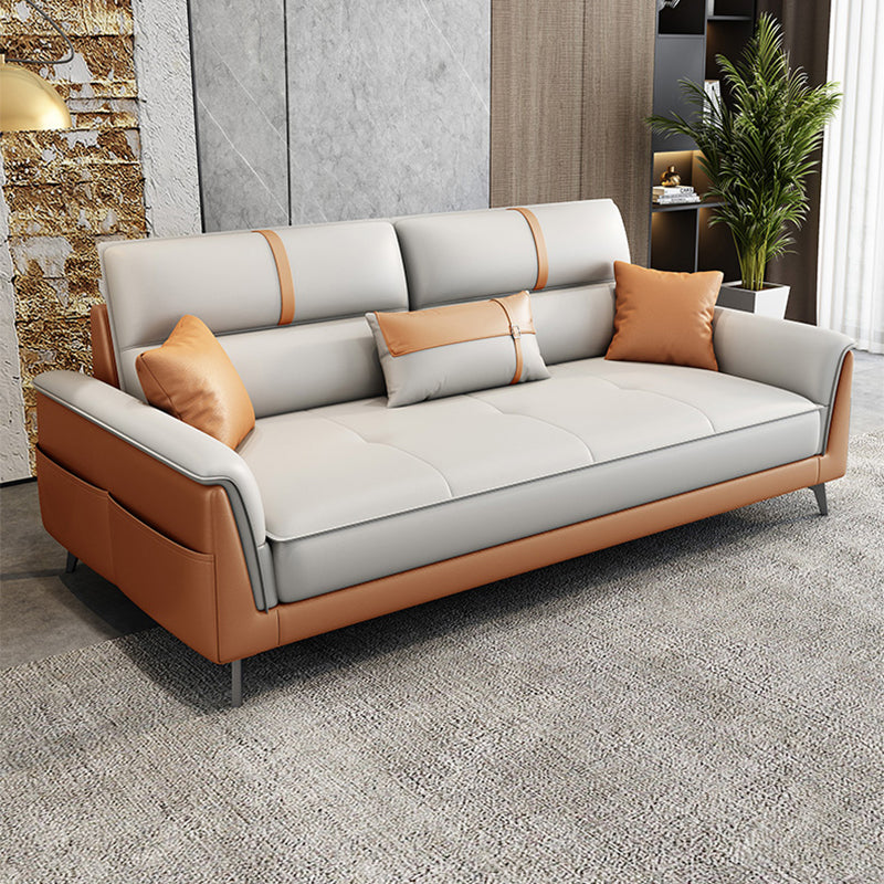 Slipcovered Stationary Stain Resistant Faux Leather Square Arm Sofa