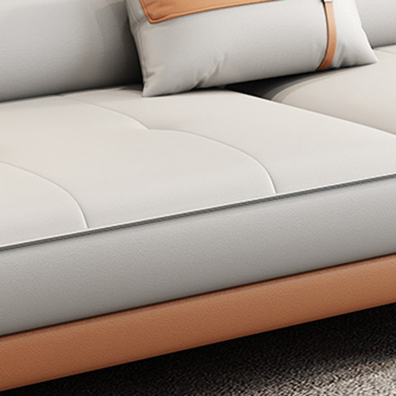 Slipcovered Stationary Stain Resistant Faux Leather Square Arm Sofa