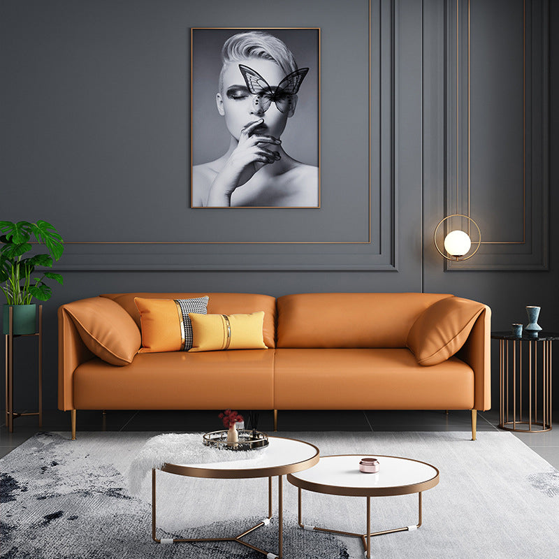 Faux Leather Modern Pillow Top Arm Sofa Standard Sofa for Living Room, Apartment