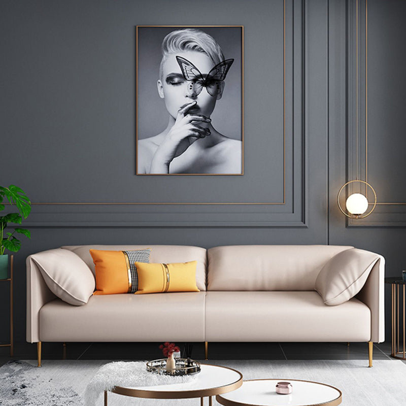 Faux Leather Modern Pillow Top Arm Sofa Standard Sofa for Living Room, Apartment