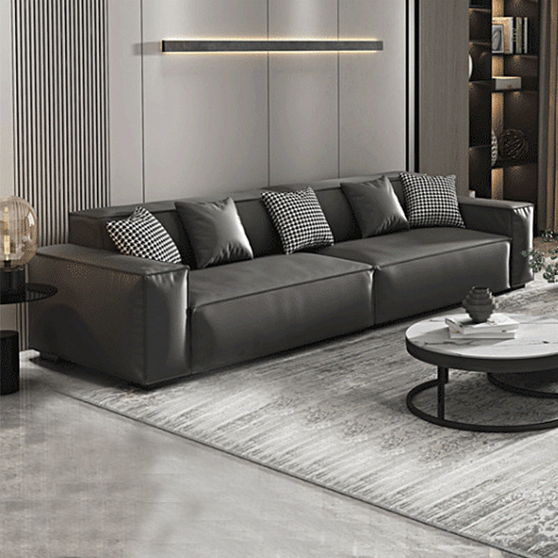 Grey Faux Leather Contemporary Square Arm Sofa Stain Resistant Standard Sofa