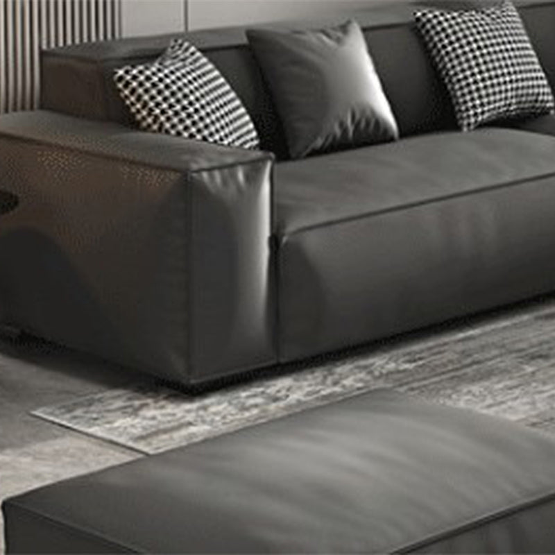Grey Faux Leather Contemporary Square Arm Sofa Stain Resistant Standard Sofa