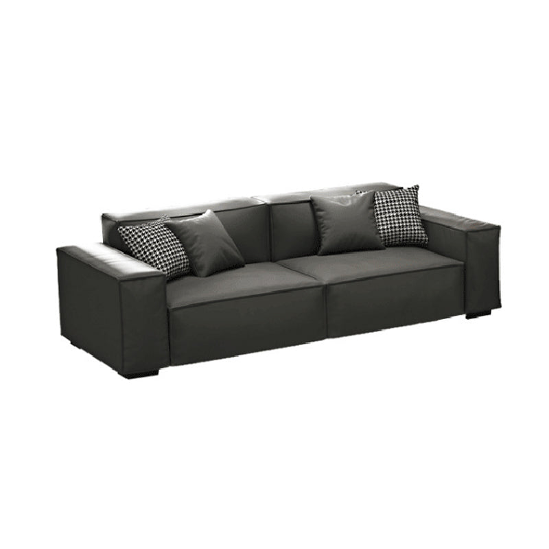 Grey Faux Leather Contemporary Square Arm Sofa Stain Resistant Standard Sofa
