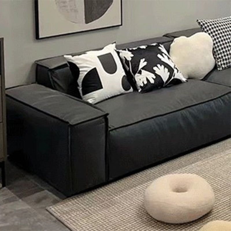 Grey Faux Leather Contemporary Square Arm Sofa Stain Resistant Standard Sofa